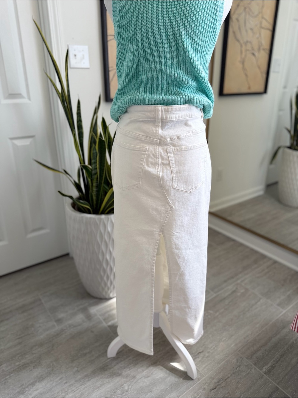 H&M White Denim Maxi Skirt Women’s US 6 High Rise Back Slit NWT Cotton - Picture 4 of 10
